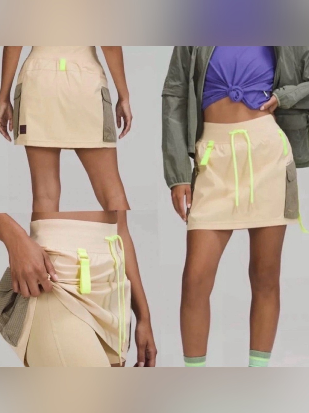 lululemon athletica Beige Mini hiking Skirt with Neon Yellow-Green Accents